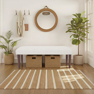 Genevieve Contemporary Cream Solid Boucle and Wood Upholstered Bench