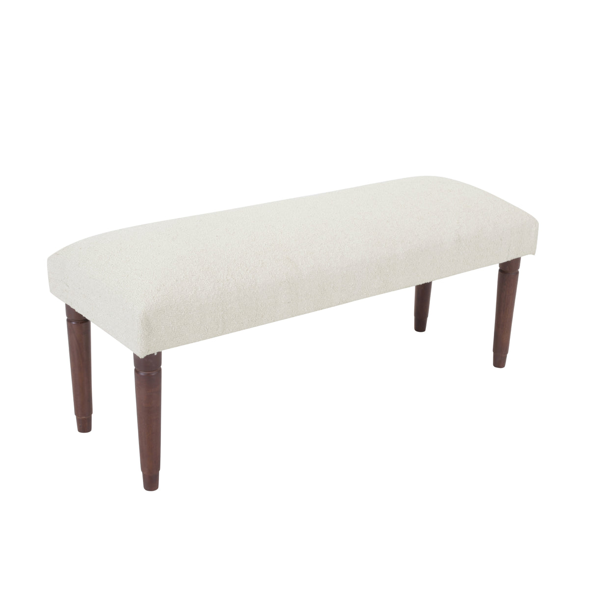 Genevieve Contemporary Cream Solid Boucle and Wood Upholstered Bench