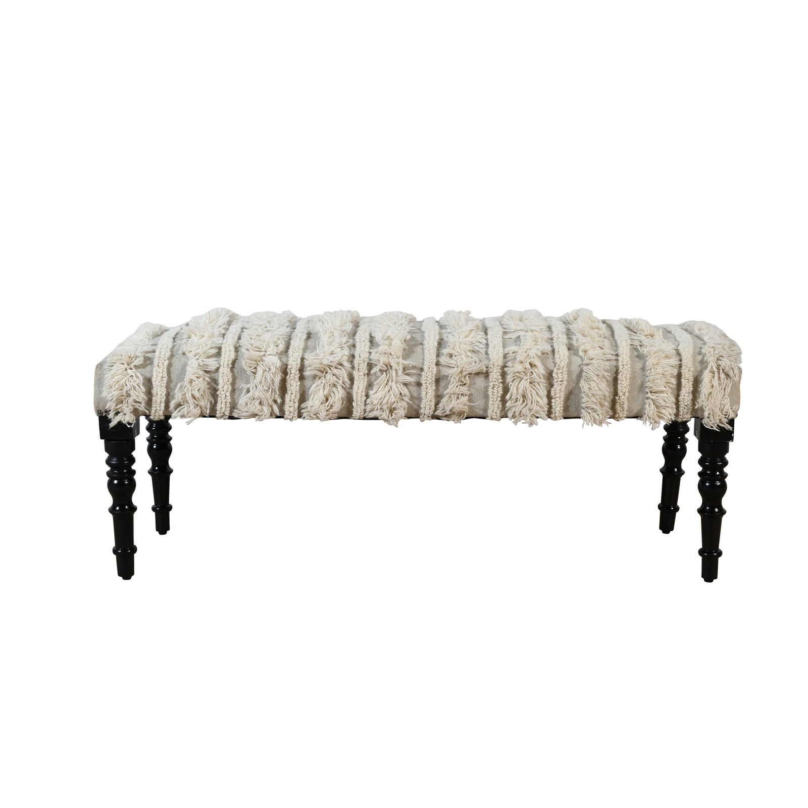 Atlas Farmhouse Cream Striped Wool Upholstered Accent Bench