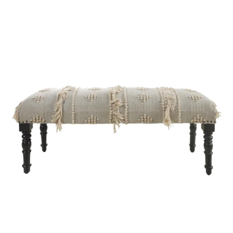 Audrey Farmhouse Blue/Cream Striped Cotton Upholstered Accent Bench