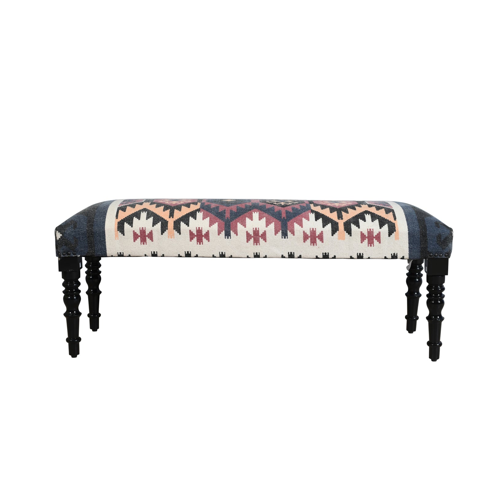 August Southwestern Blue/Multi Kilim Cotton Upholstered Accent Bench