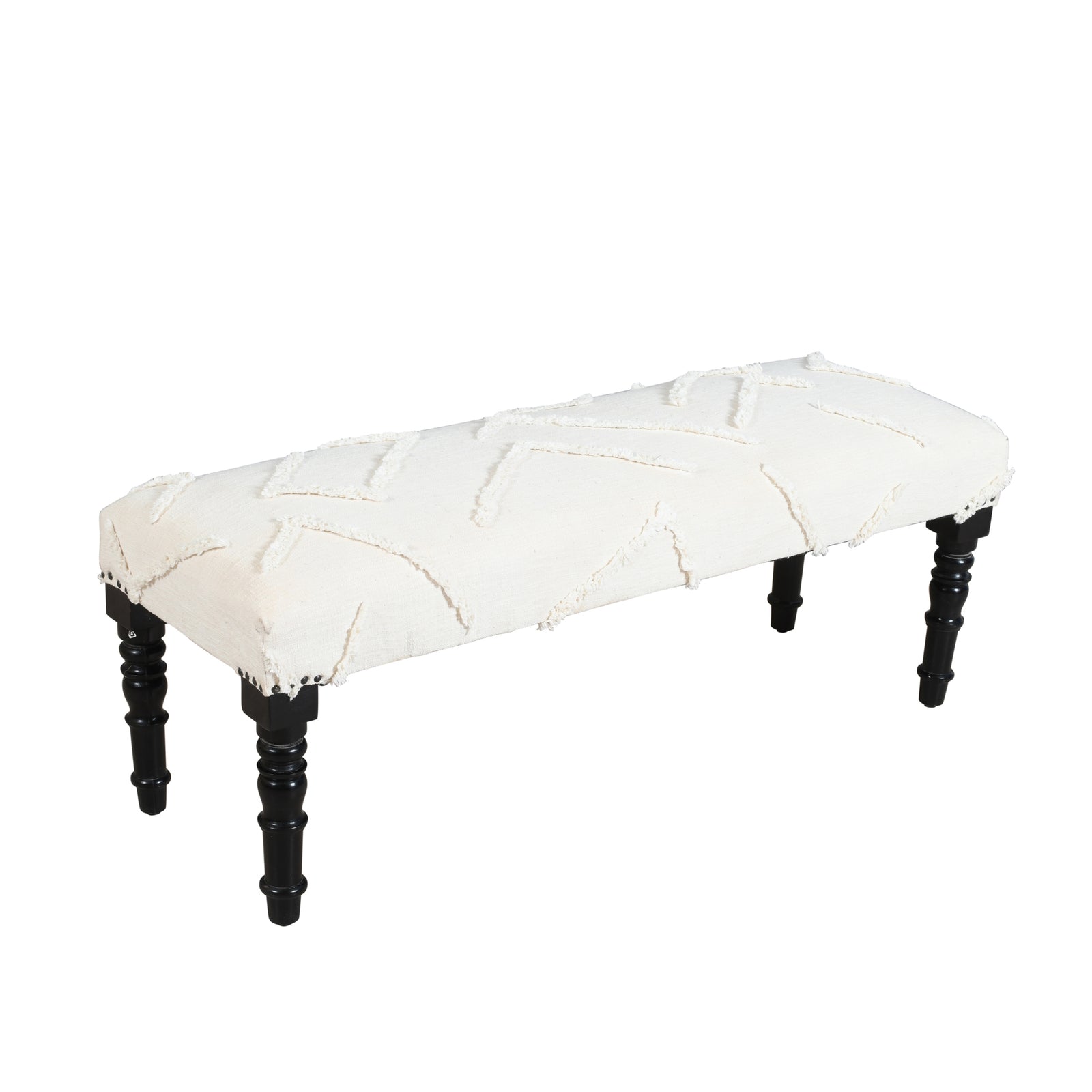 Aurora Contemporary Ivory Abstract Cotton Upholstered Accent Bench