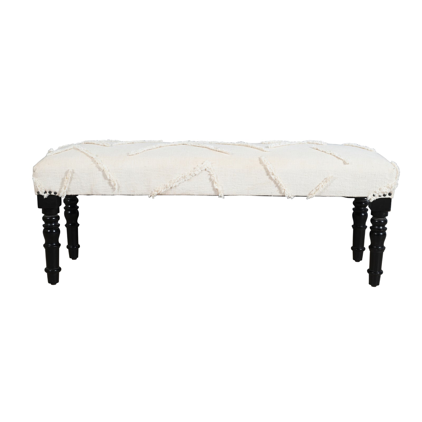 Aurora Contemporary Ivory Abstract Cotton Upholstered Accent Bench