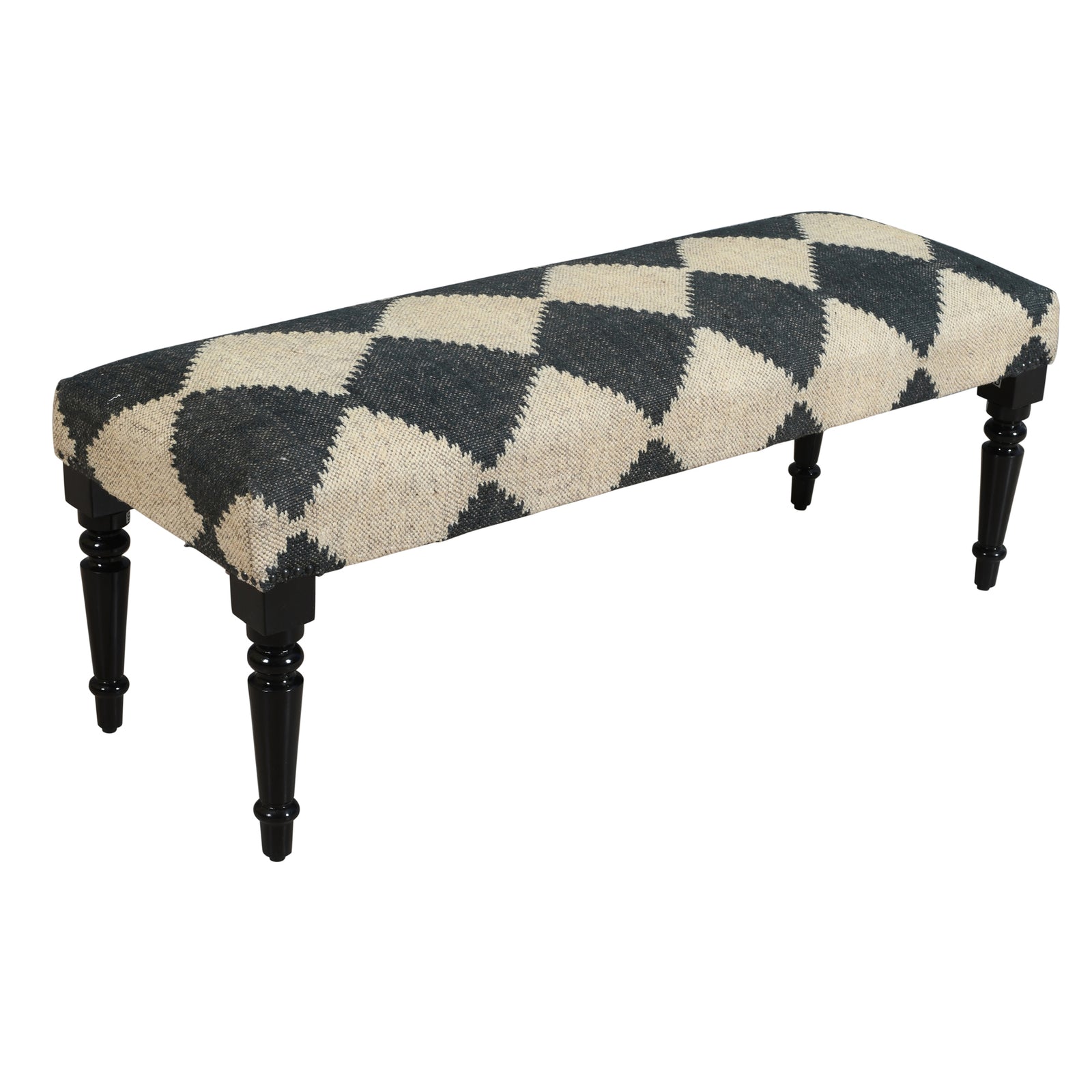 Thomas Handmade Jute/Wool Black and Gray Checkered Accent Bench