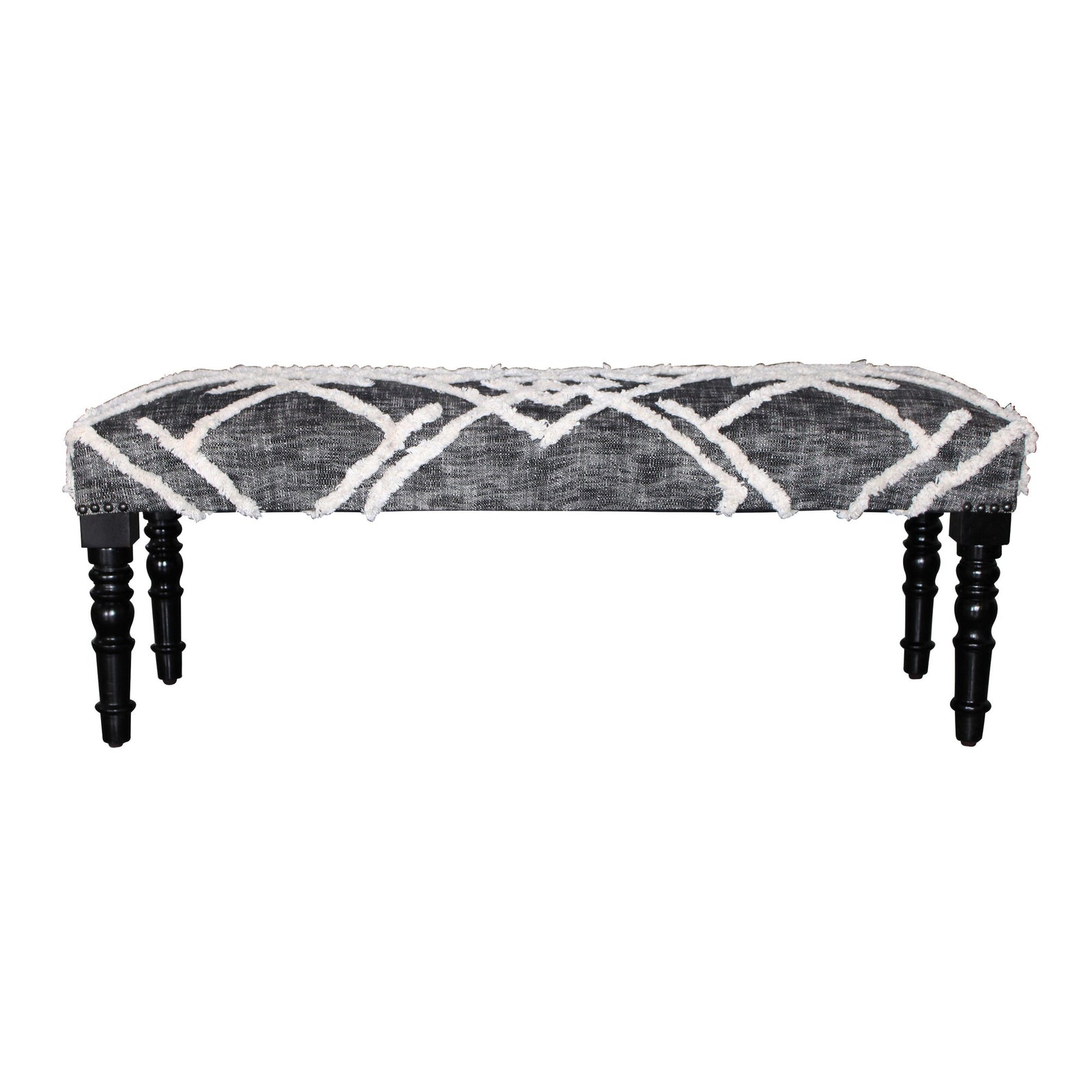 Autumn Contemporary Black/Gray Geometric Cotton Upholstered Accent Bench