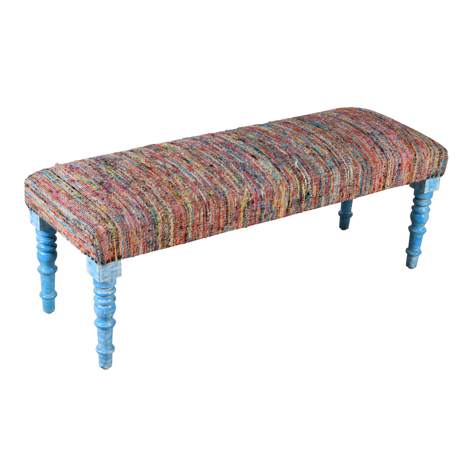Ava Contemporary Rainbow Striped Cotton Upholstered Accent Bench
