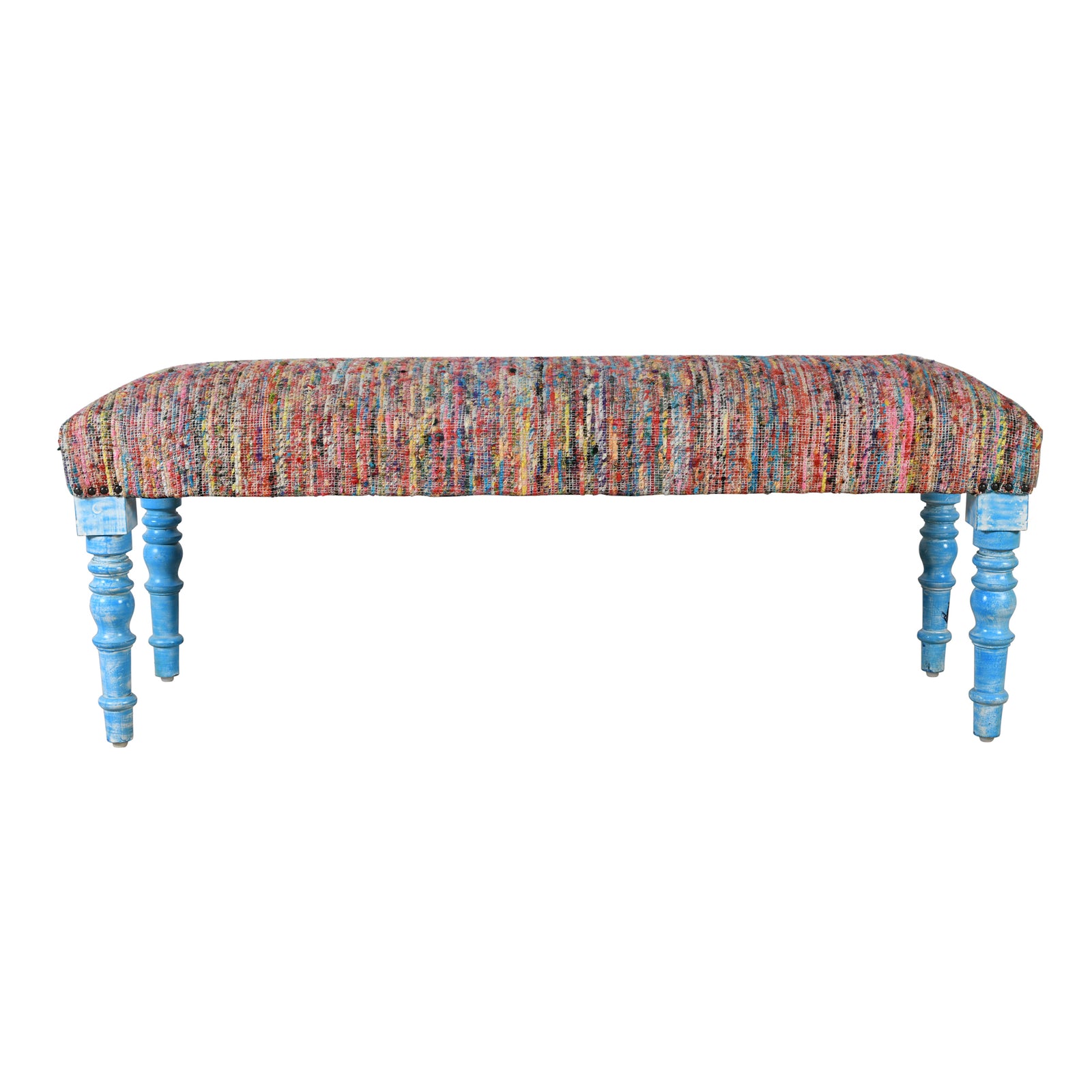 Ava Contemporary Rainbow Striped Cotton Upholstered Accent Bench
