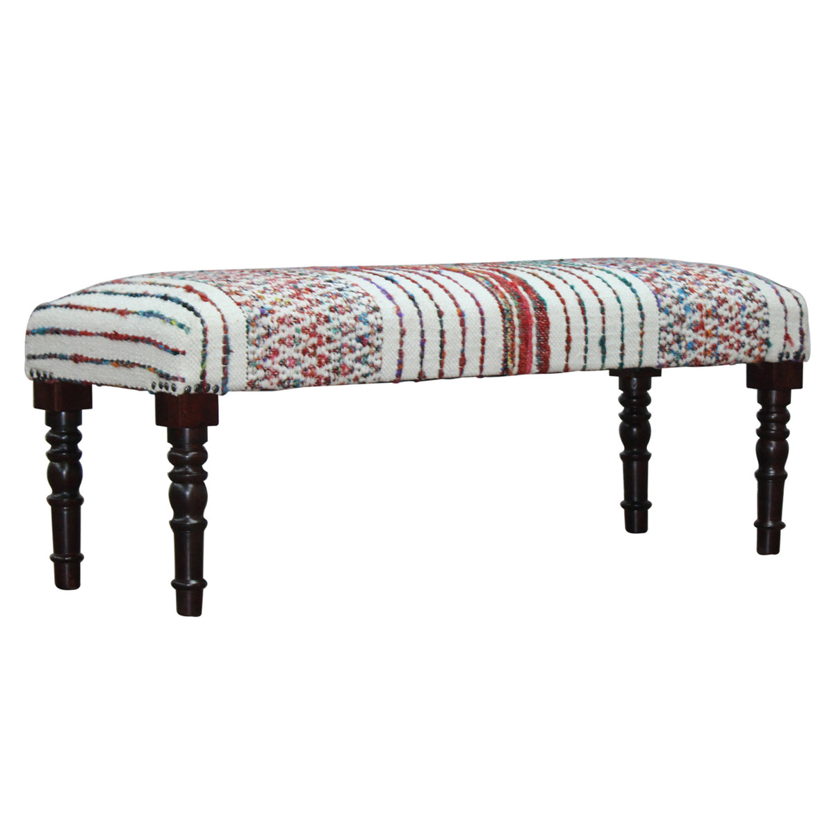 Colton Contemporary White/Multi Striped Cotton Upholstered Accent Bench