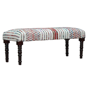 Colton Contemporary White/Multi Striped Cotton Upholstered Accent Bench