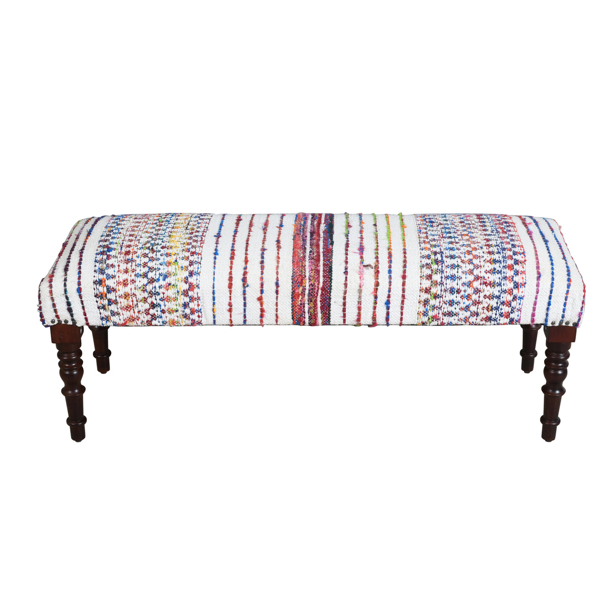 Colton Contemporary White/Multi Striped Cotton Upholstered Accent Bench