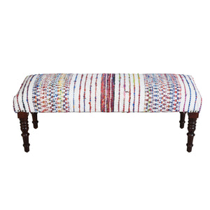 Colton Contemporary White/Multi Striped Cotton Upholstered Accent Bench