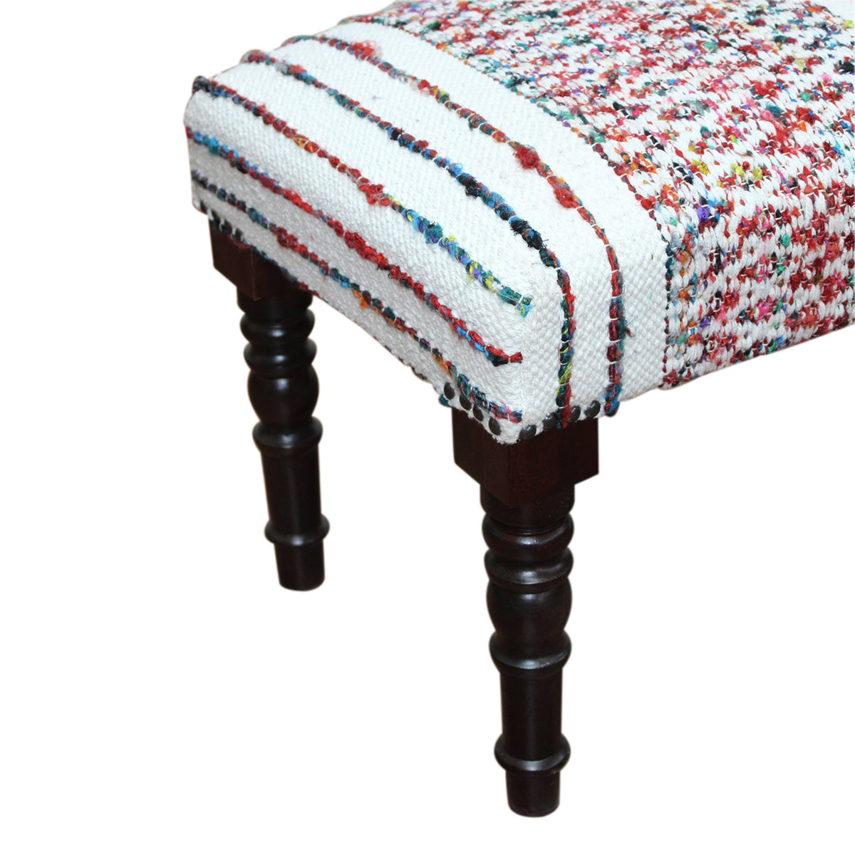Colton Contemporary White/Multi Striped Cotton Upholstered Accent Bench