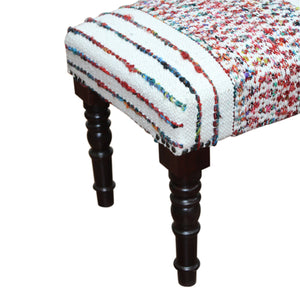Colton Contemporary White/Multi Striped Cotton Upholstered Accent Bench
