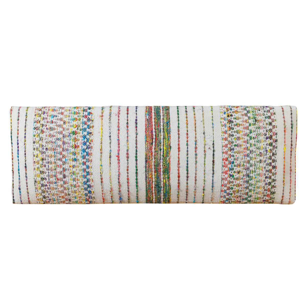 Colton Contemporary White/Multi Striped Cotton Upholstered Accent Bench
