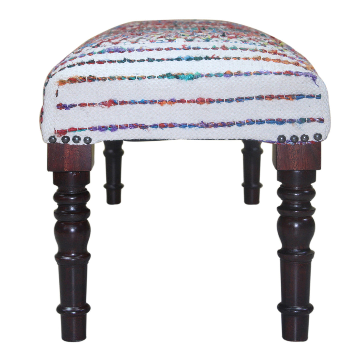Colton Contemporary White/Multi Striped Cotton Upholstered Accent Bench