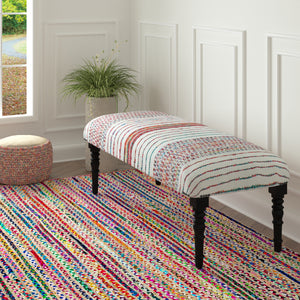Colton Contemporary White/Multi Striped Cotton Upholstered Accent Bench