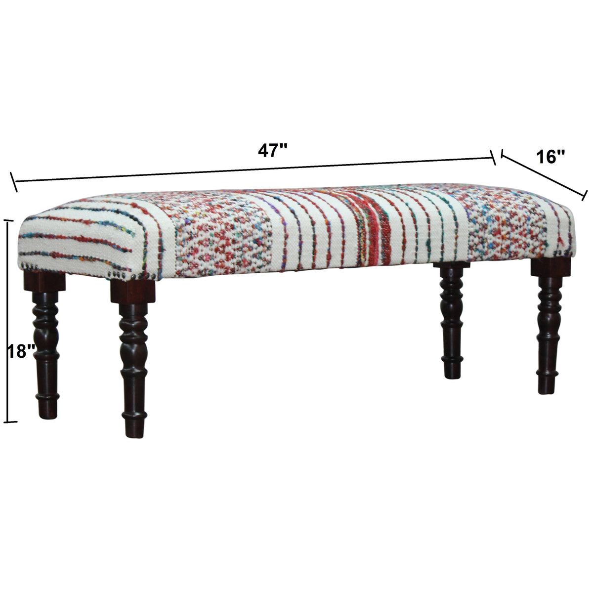 Colton Contemporary White/Multi Striped Cotton Upholstered Accent Bench