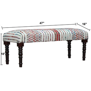 Colton Contemporary White/Multi Striped Cotton Upholstered Accent Bench