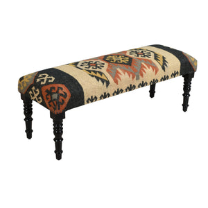 Eden Southwestern Beige/Multi Kilim Jute Blend Upholstered Accent Bench
