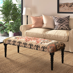 Eden Southwestern Beige/Multi Kilim Jute Blend Upholstered Accent Bench