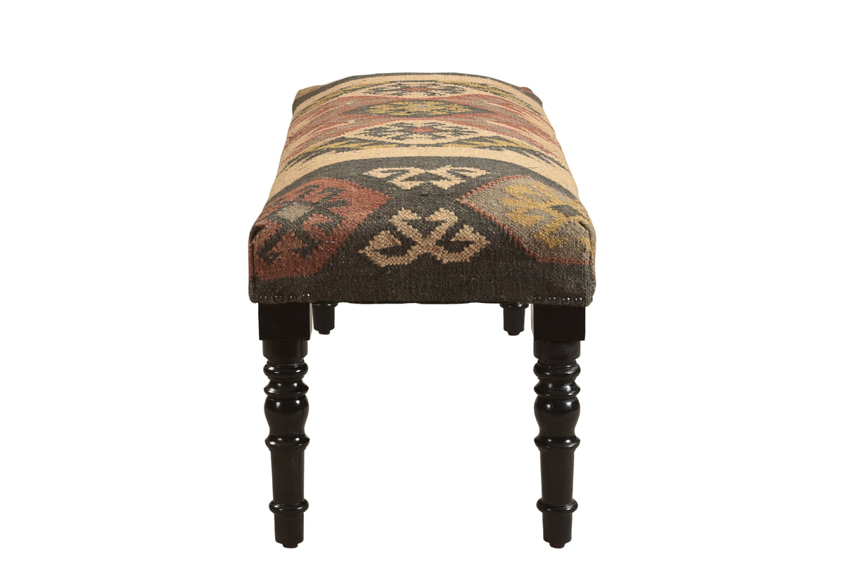 Eden Southwestern Beige/Multi Kilim Jute Blend Upholstered Accent Bench