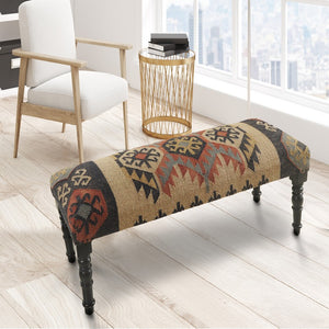Eden Southwestern Beige/Multi Kilim Jute Blend Upholstered Accent Bench
