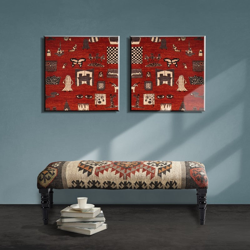 Eden Southwestern Beige/Multi Kilim Jute Blend Upholstered Accent Bench
