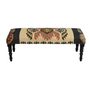 Eden Southwestern Beige/Multi Kilim Jute Blend Upholstered Accent Bench