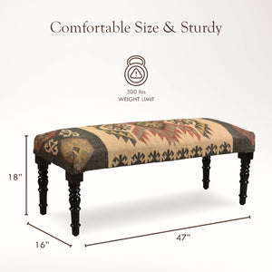 Eden Southwestern Beige/Multi Kilim Jute Blend Upholstered Accent Bench