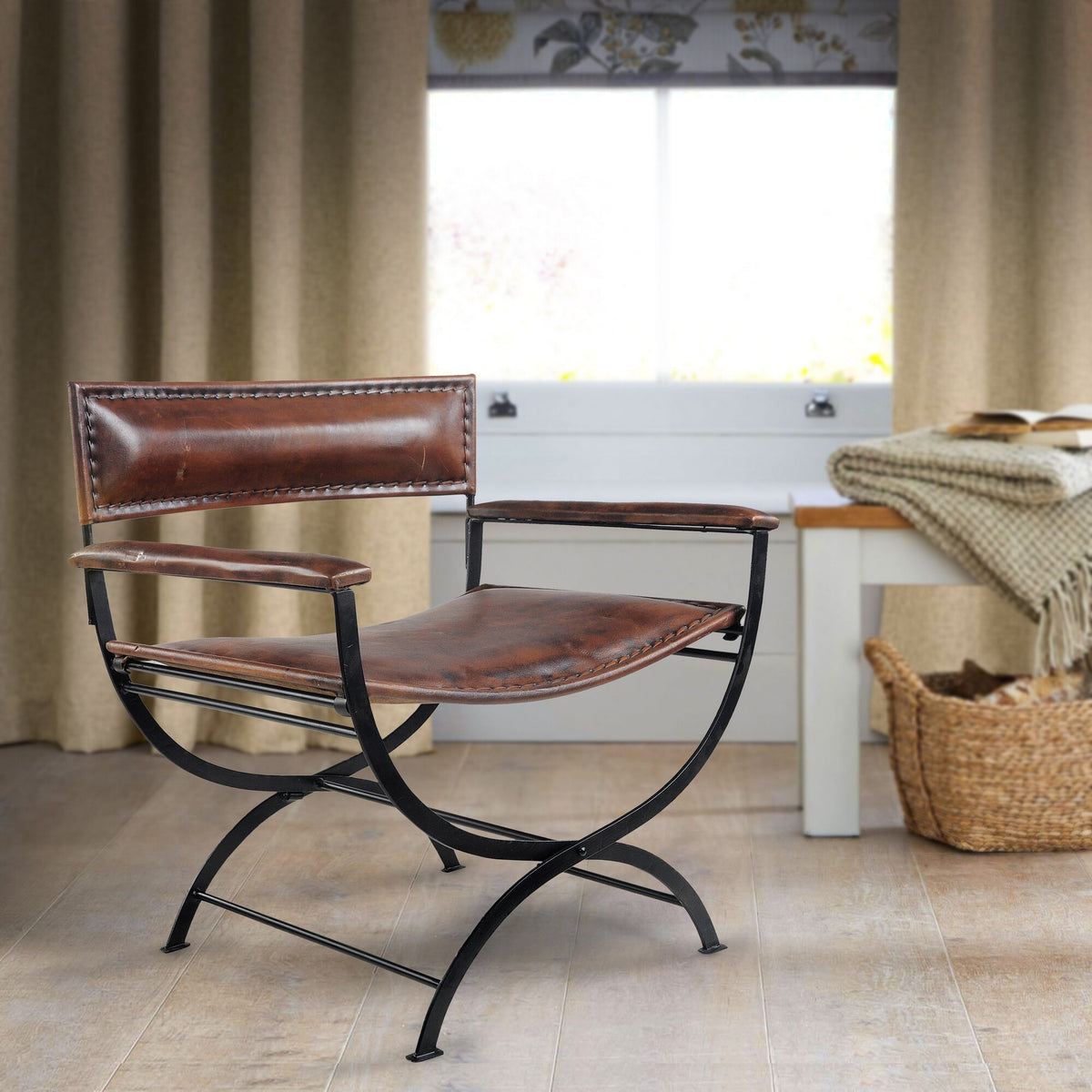 Vandor Transitional Brown Leather Upholstered Director's Chair
