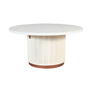 Distressed White/Bronze Fluted Wood/Metal Round Storage Coffee Table