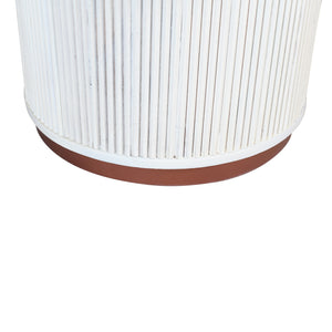 Distressed White/Bronze Fluted Wood/Metal Round Storage Coffee Table