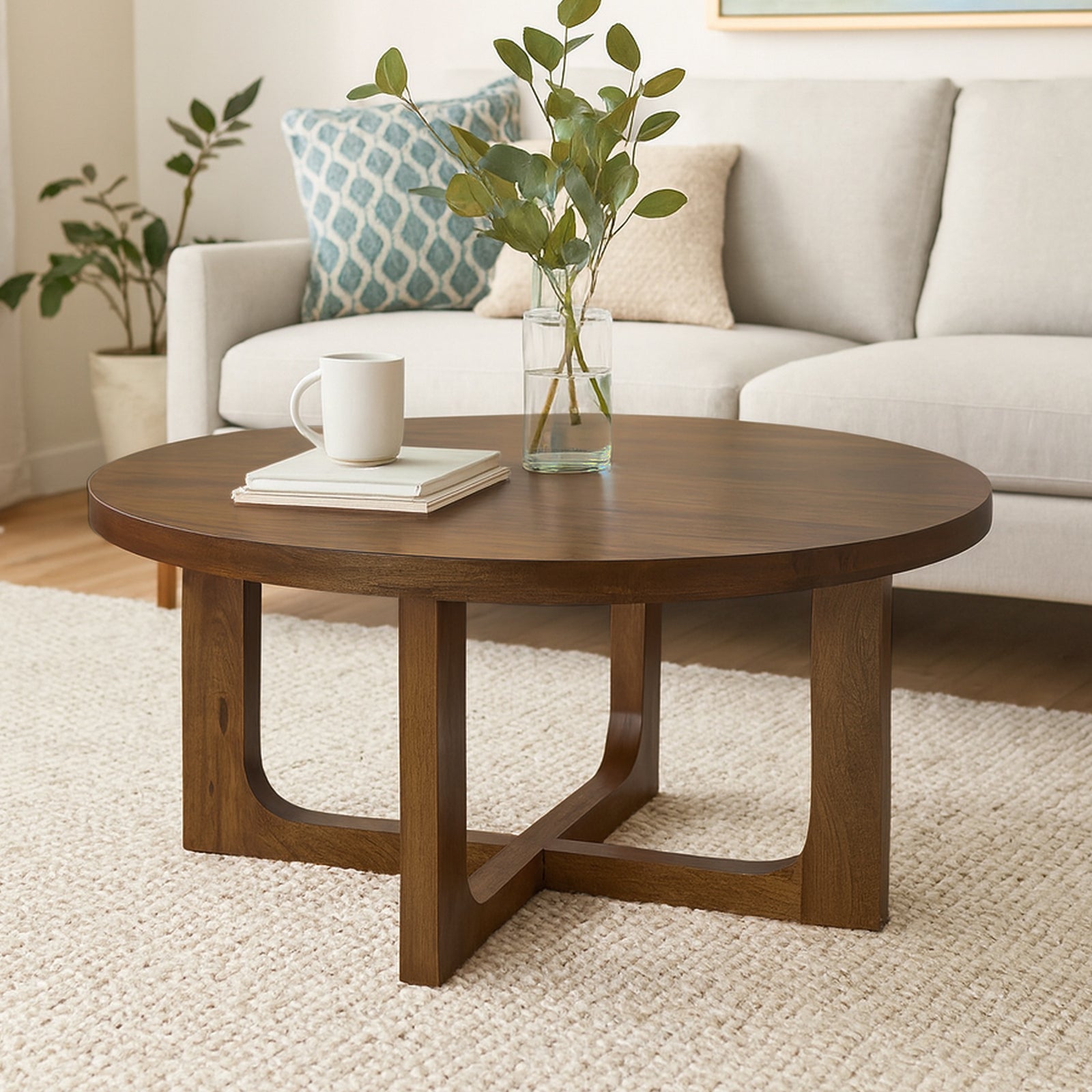 Elena Handmade Contemporary Brown Wood Round Coffee Table