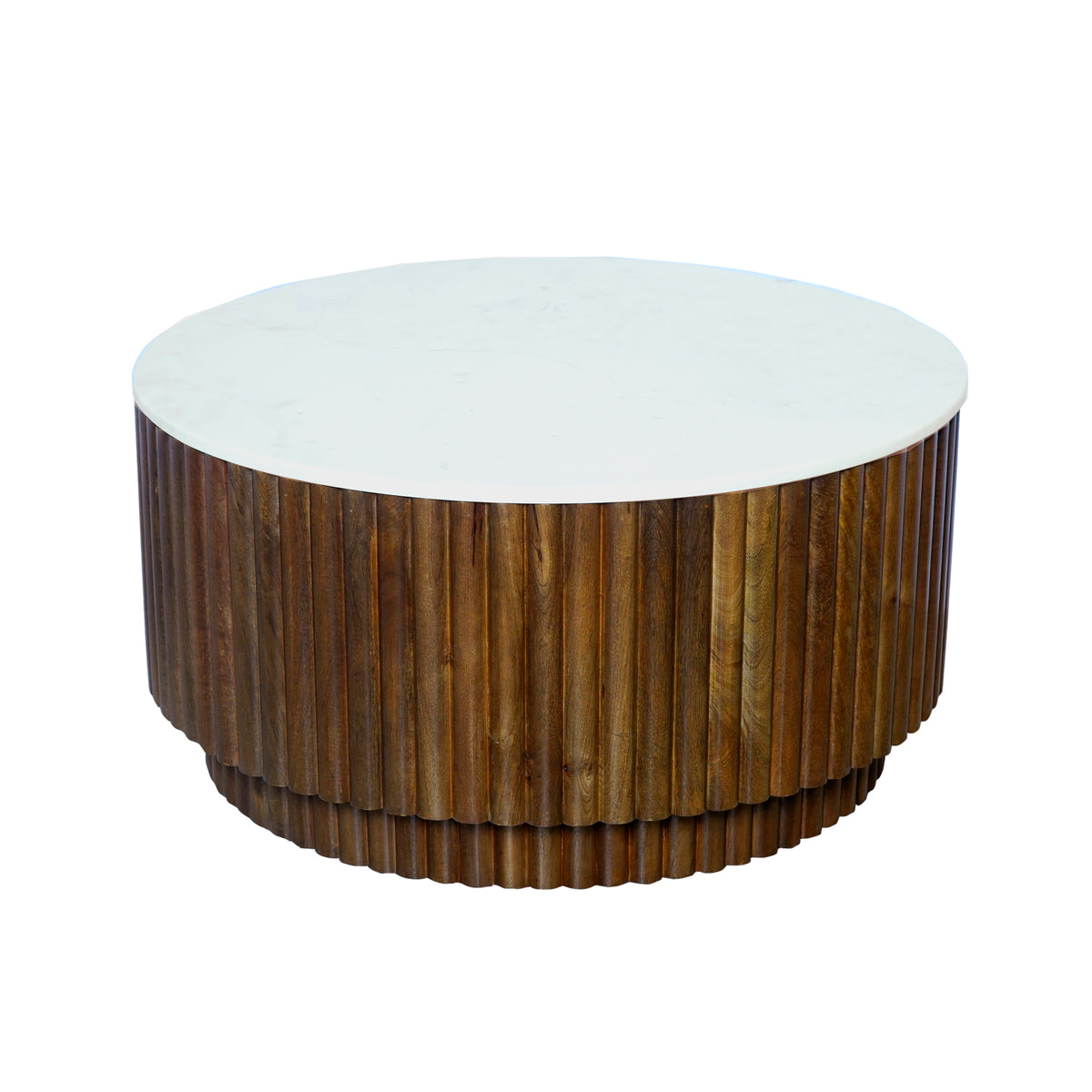 Gabriella Handmade Fluted Brown/White Marble Round Coffee Table