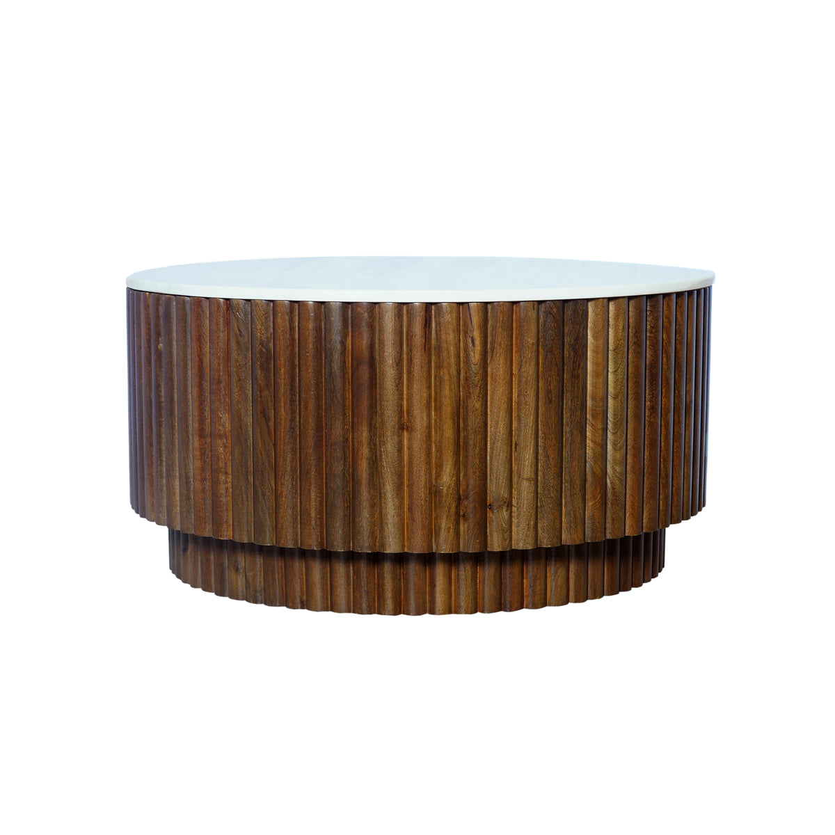 Gabriella Handmade Fluted Brown/White Marble Round Coffee Table