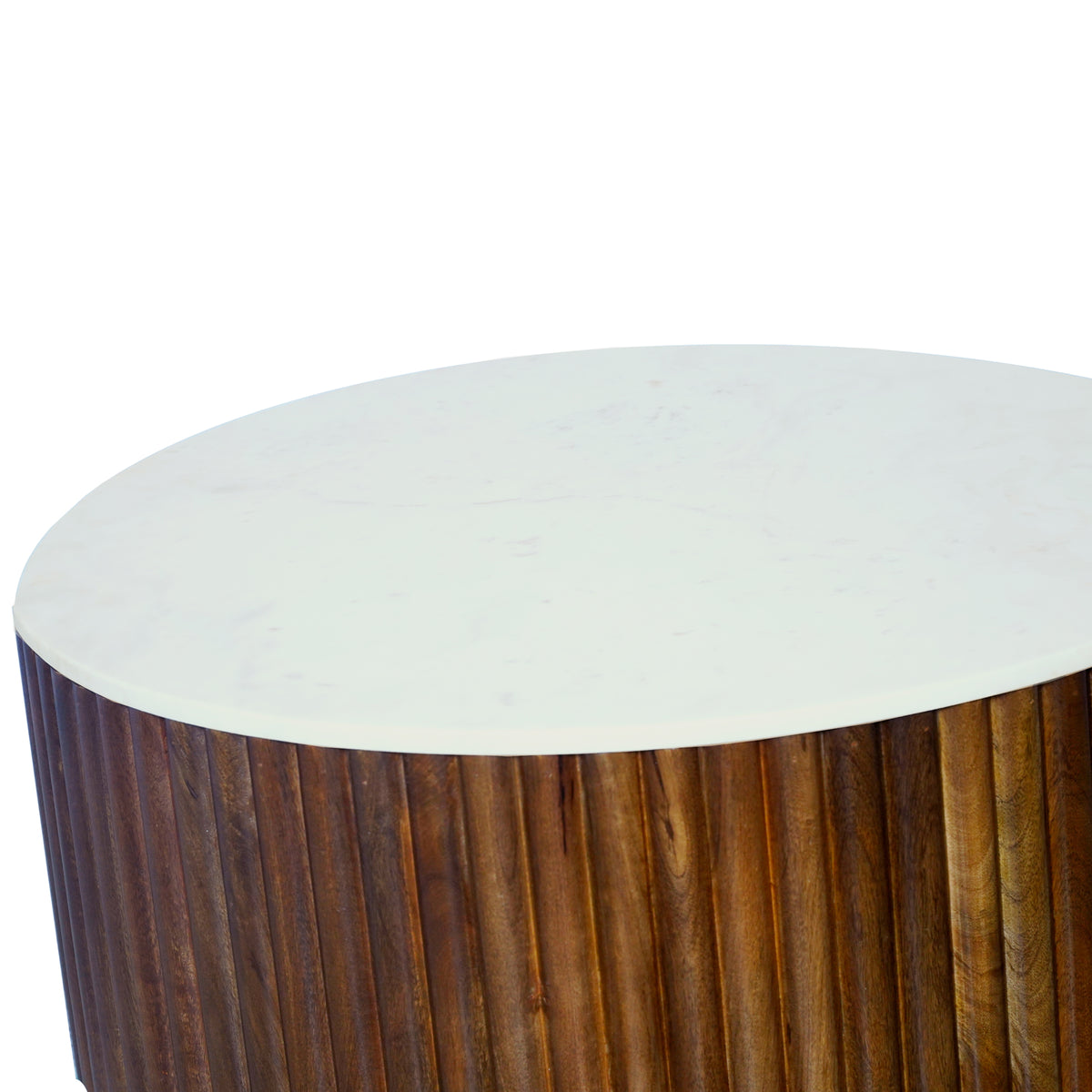 Gabriella Handmade Fluted Brown/White Marble Round Coffee Table