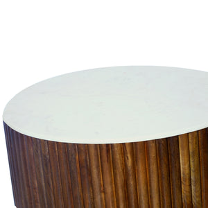 Gabriella Handmade Fluted Brown/White Marble Round Coffee Table