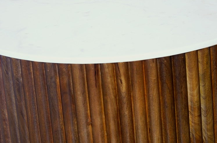 Gabriella Handmade Fluted Brown/White Marble Round Coffee Table