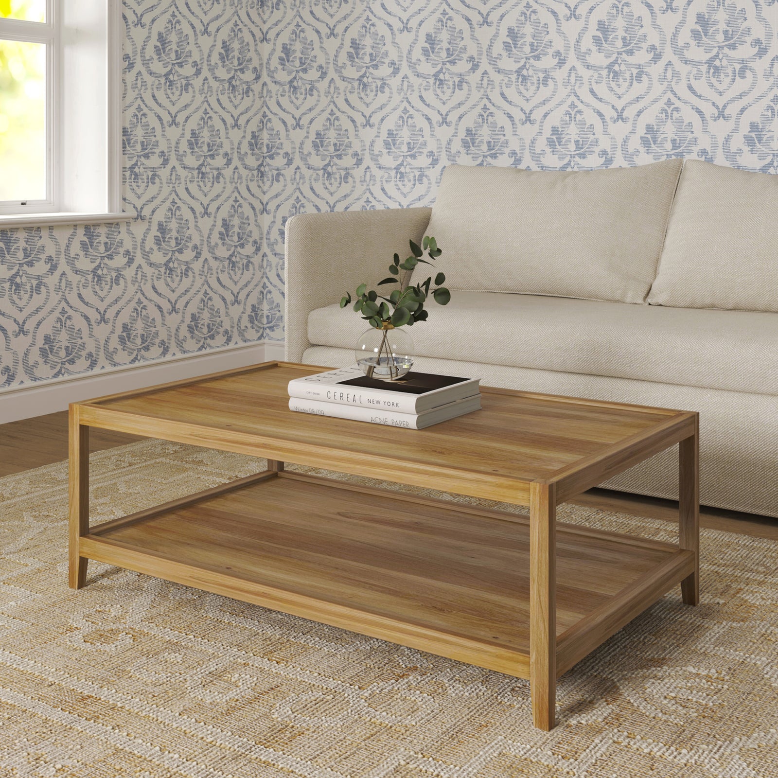 Ayla Handmade Transitional Light Brown Wood Rectangle Coffee Table