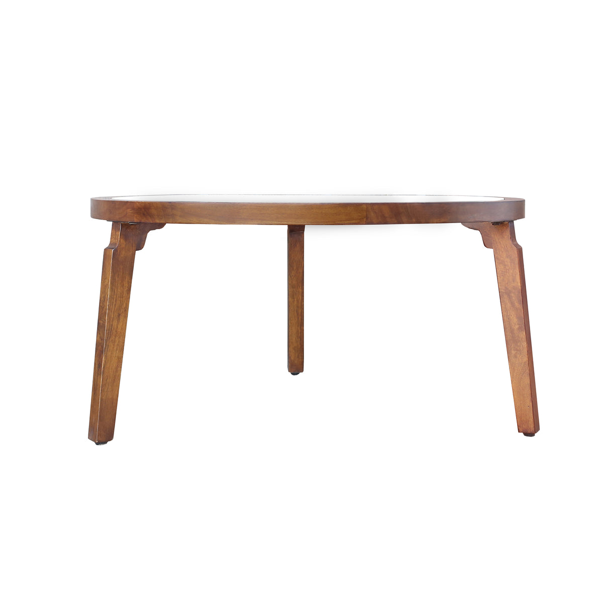 Transitional Solid Hand-Made Mango Wood/Glass Round Coffee Table