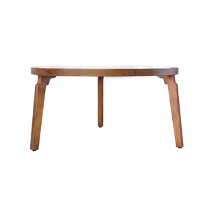 Transitional Solid Hand-Made Mango Wood/Glass Round Coffee Table