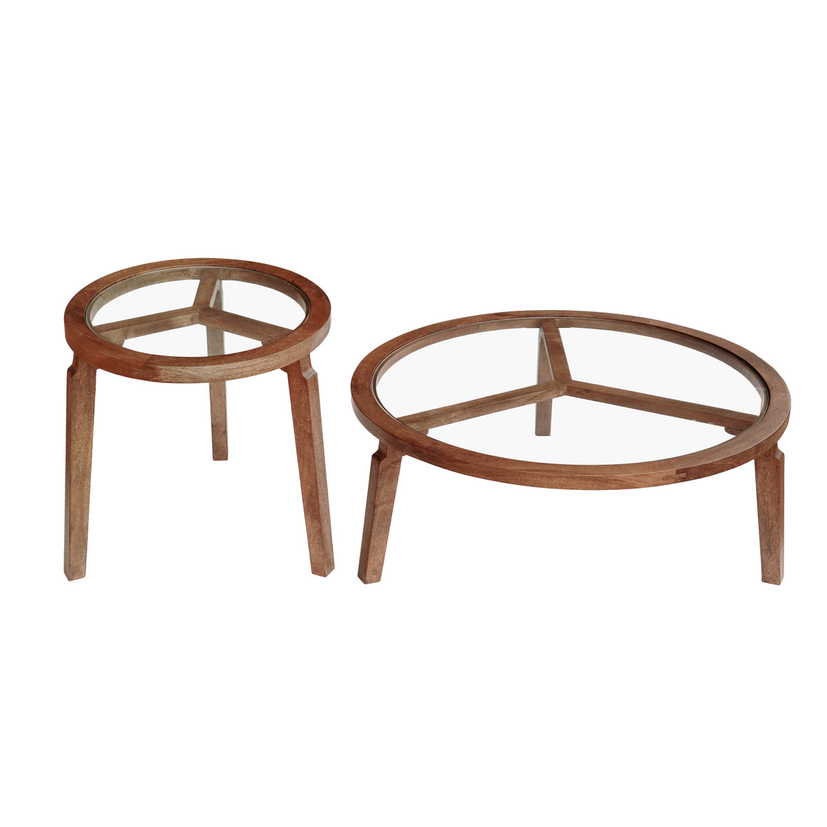 Transitional Solid Hand-Made Mango Wood/Glass Round Coffee Table