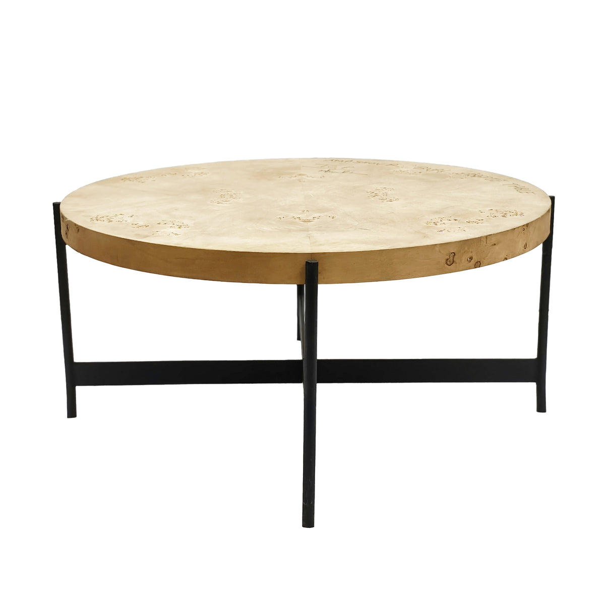 Eliana Handmade Contemporary Natural/ Brass Burl Wood Round Coffee Table