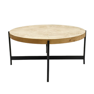 Eliana Handmade Contemporary Natural/ Brass Burl Wood Round Coffee Table
