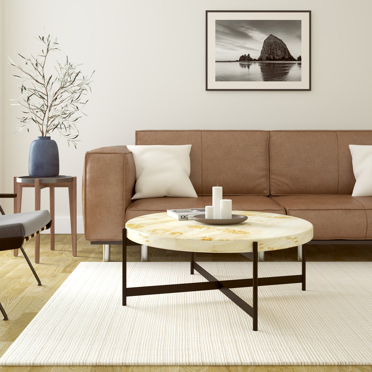 Eliana Handmade Contemporary Natural/ Brass Burl Wood Round Coffee Table