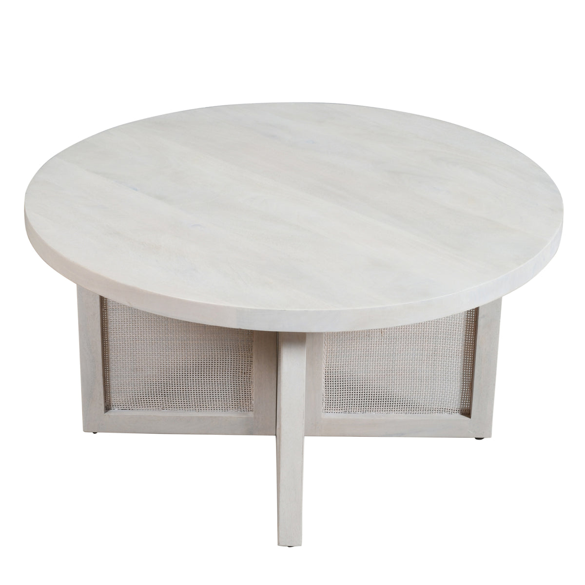 Ethan Handmade Transitional Whitewashed Wood Round Coffee Table