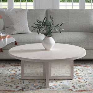 Ethan Handmade Transitional Whitewashed Wood Round Coffee Table