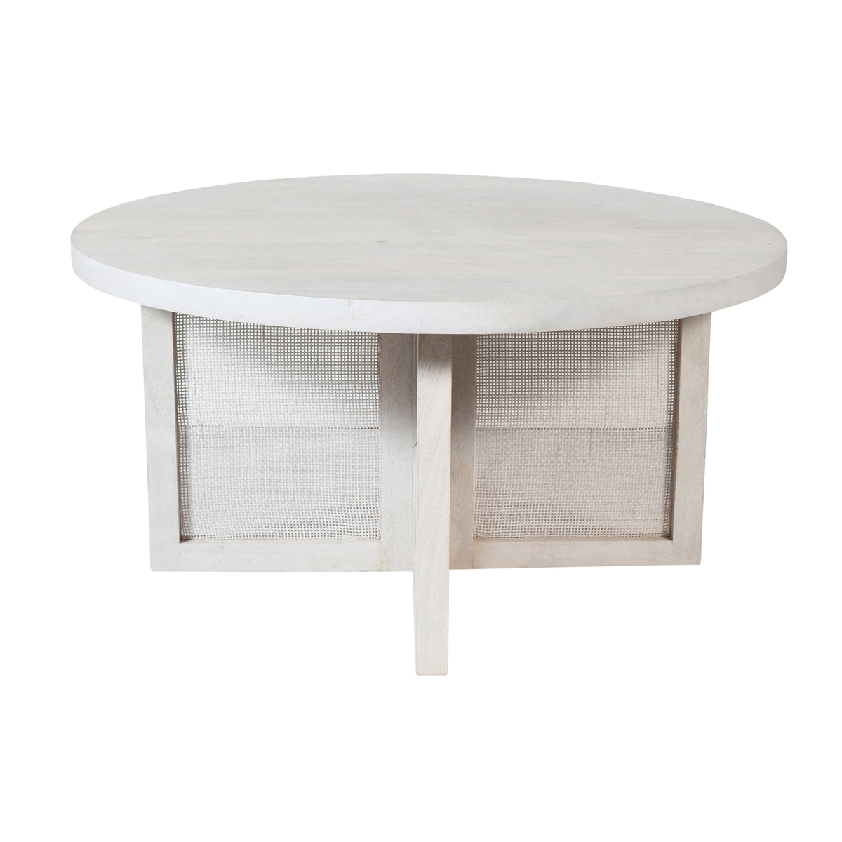Ethan Handmade Transitional Whitewashed Wood Round Coffee Table