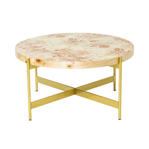 Eliana Handmade Transitional Natural/Gold Burl Wood Round Coffee Table