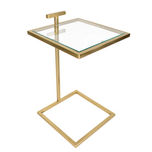 Theodore Glam Glass and Metal Square C-Shaped Side Table